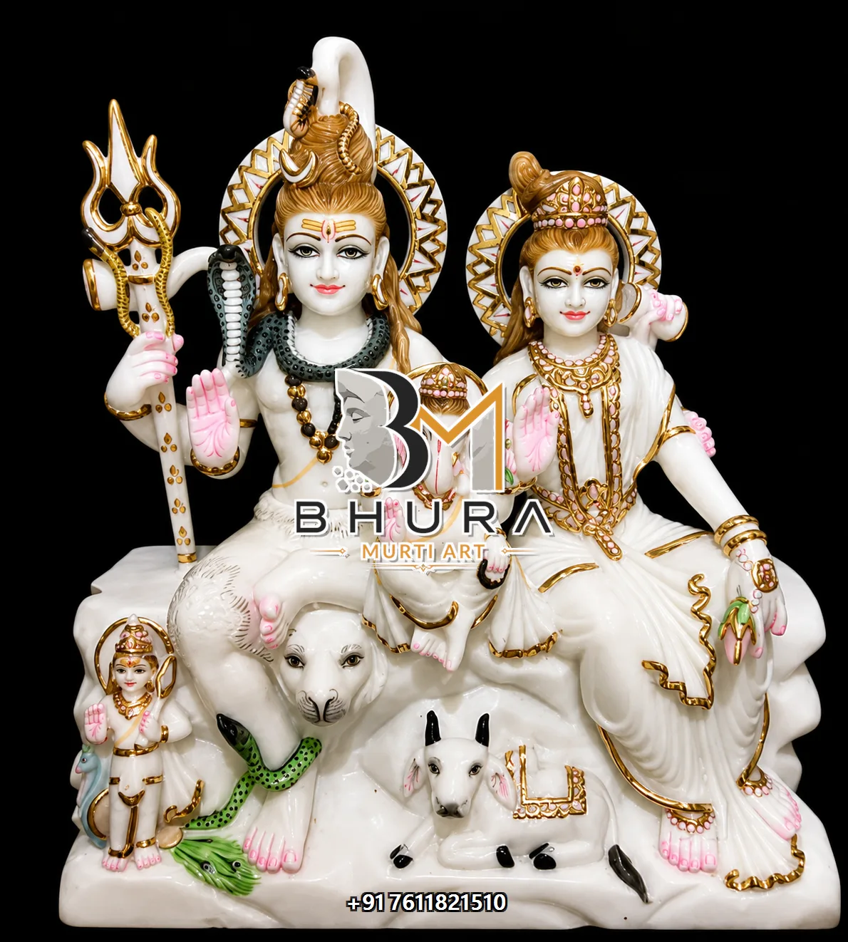 Artistic Shiv Parvati Marble Statue Collection - handcrafted marble design view 3