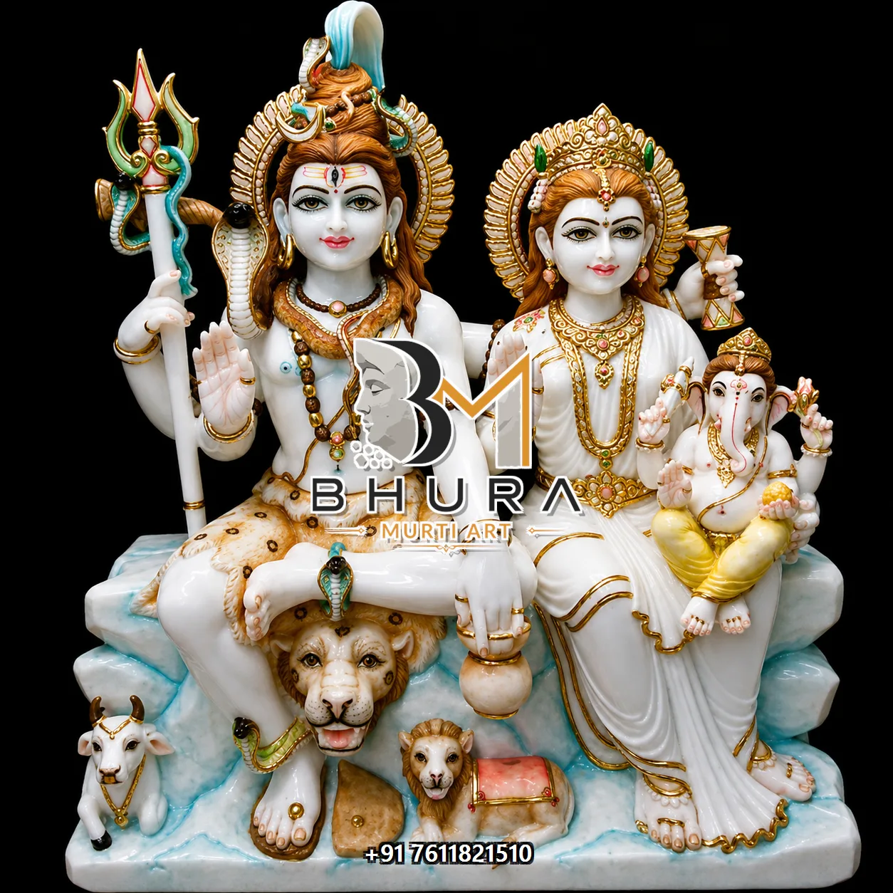 Artistic Shiv Parvati Marble Statue Collection - handcrafted marble design view 5