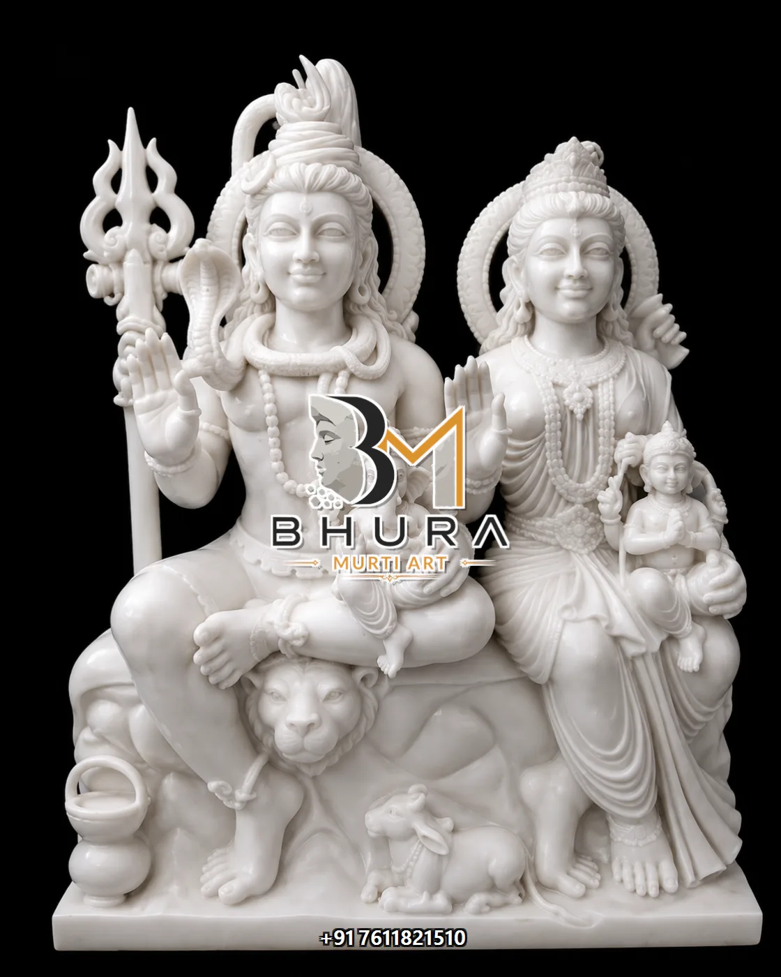 Sacred Shiv Parvati Marble Statue Collection - handcrafted marble design view 2