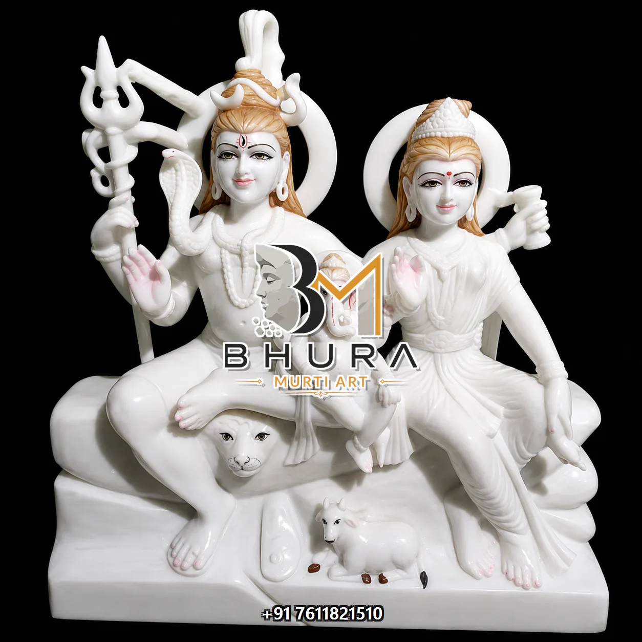 Sacred Shiv Parvati Marble Statue Collection - handcrafted marble design view 4