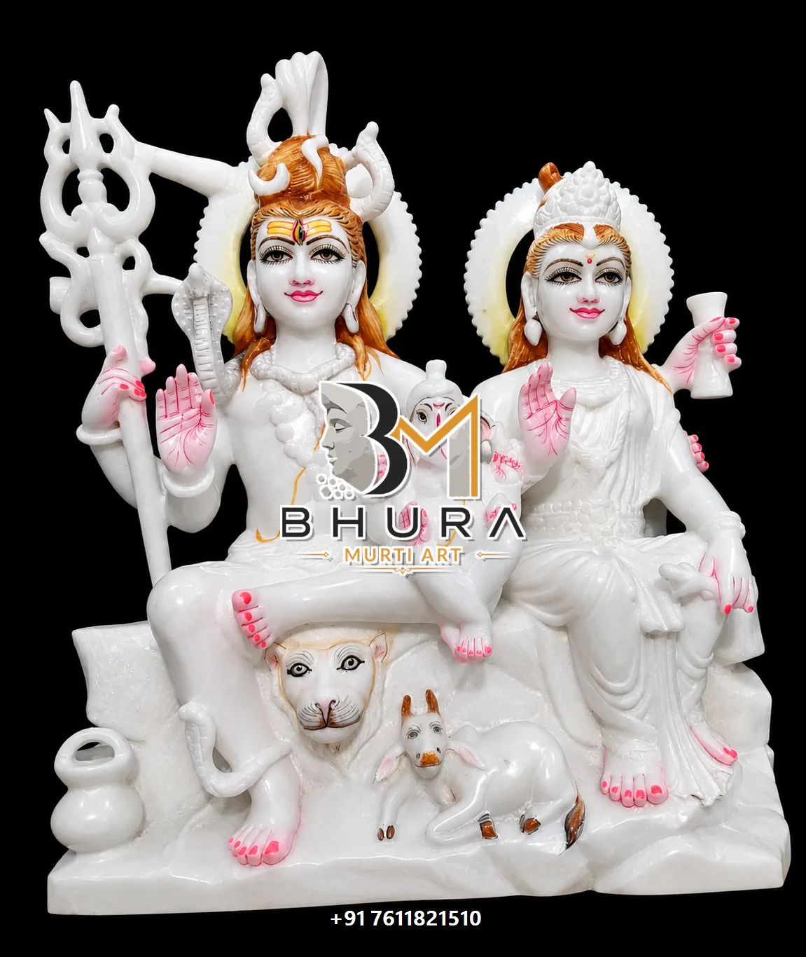Classic Shiv Parvati Marble Statue Collection - handcrafted marble design view 2