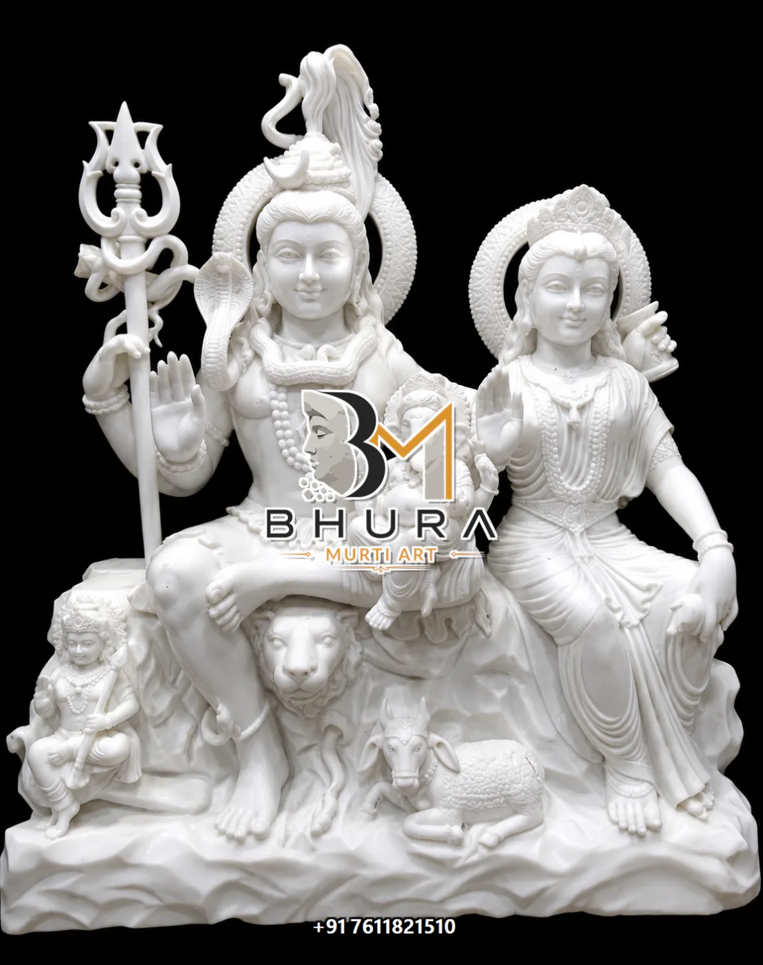 Classic Shiv Parvati Marble Statue Collection - handcrafted marble design view 3