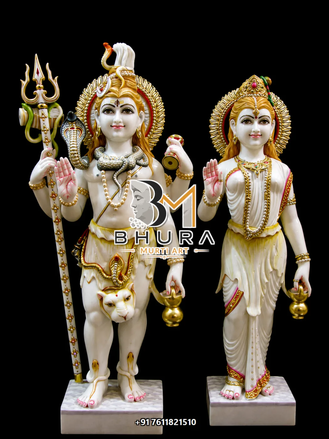 Decorative Shiv Parvati Marble Statue Collection - handcrafted marble design view 4