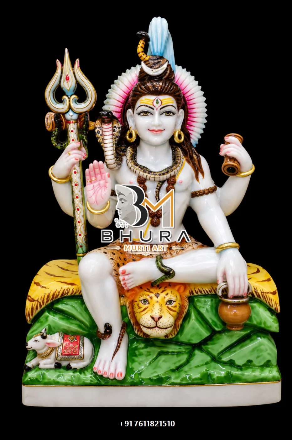 Hand-Painted Shiv Shankar Marble Statue Collection - handcrafted marble design view 4