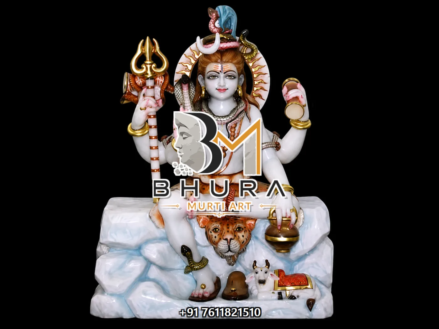 Hand-Painted Shiv Shankar Marble Statue Collection - handcrafted marble design view 5