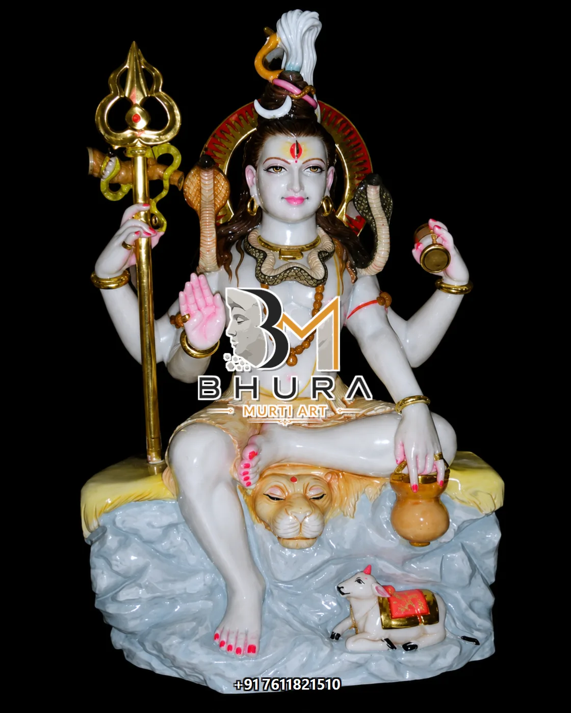 Temple-Style Shiv Shankar Marble Statue Collection - handcrafted marble design view 3
