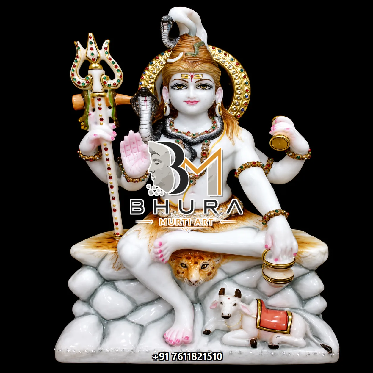 Temple-Style Shiv Shankar Marble Statue Collection - handcrafted marble design view 4