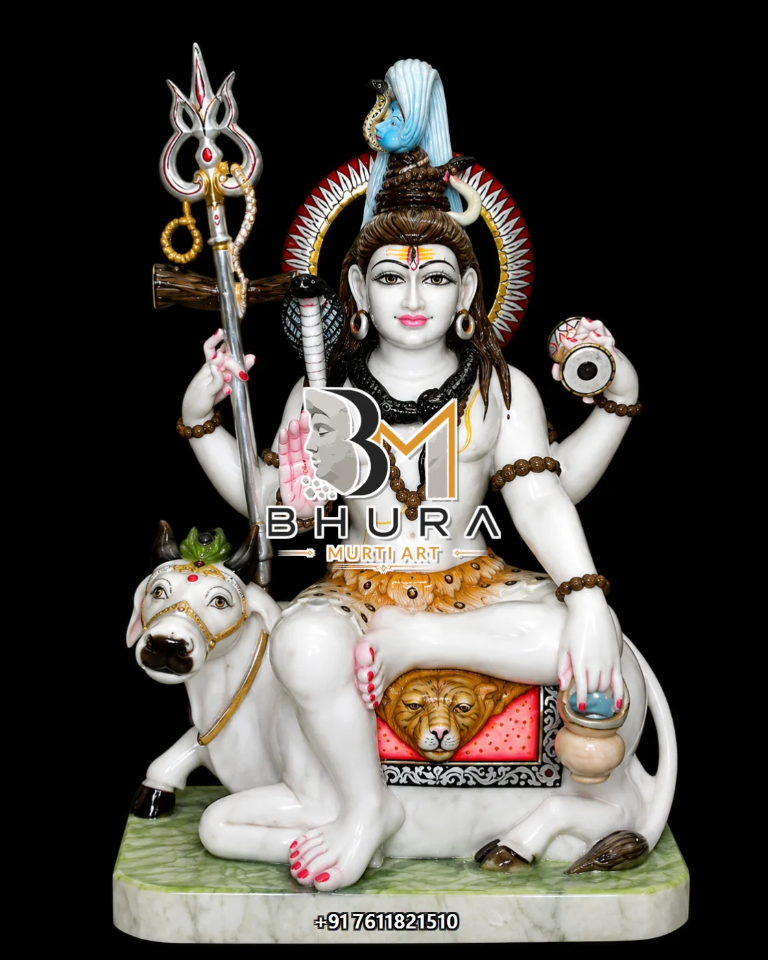 Temple-Style Shiv Shankar Marble Statue Collection - handcrafted marble design view 5
