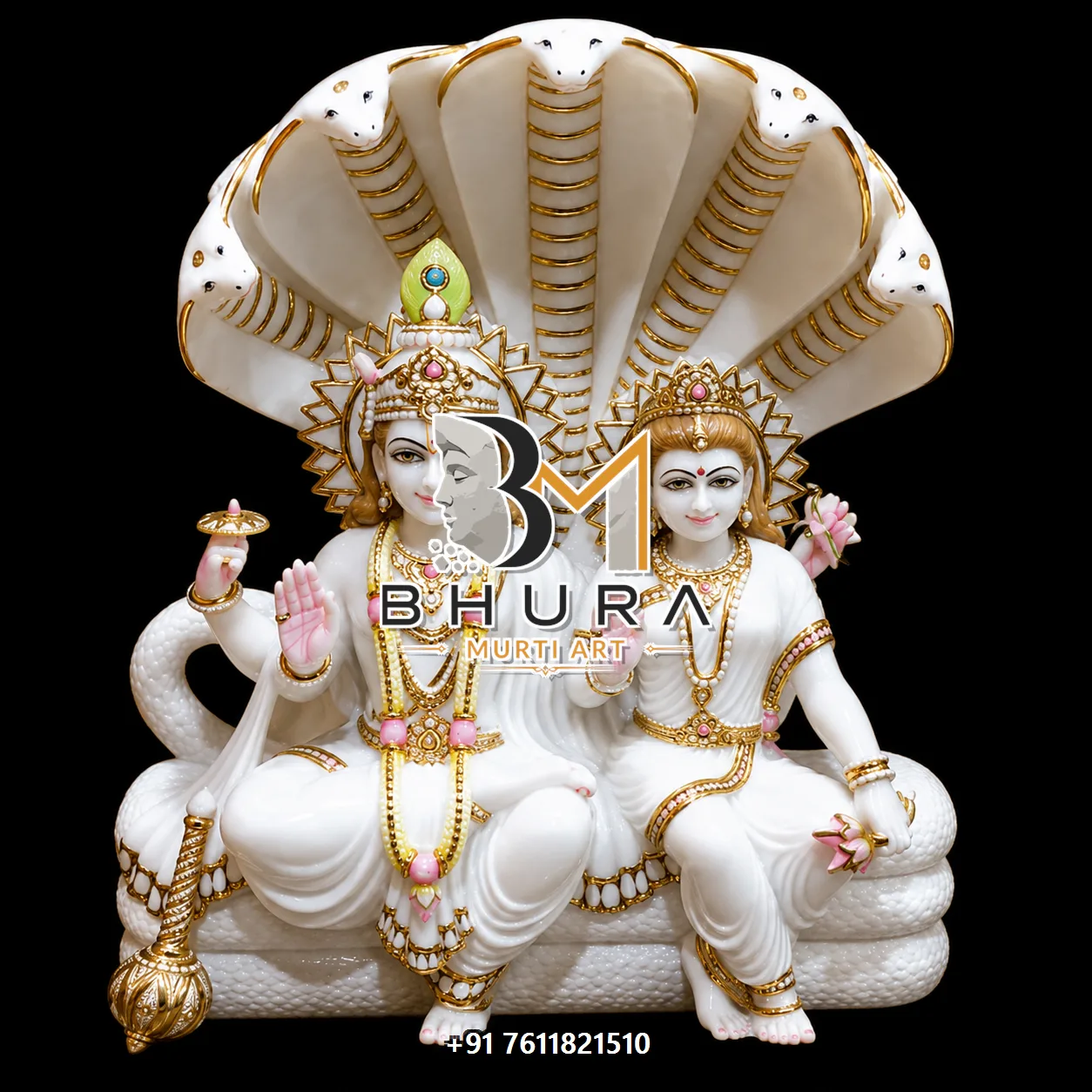 Handcrafted Vishnu Laxmi Marble Statue Collection - handcrafted marble design view 2