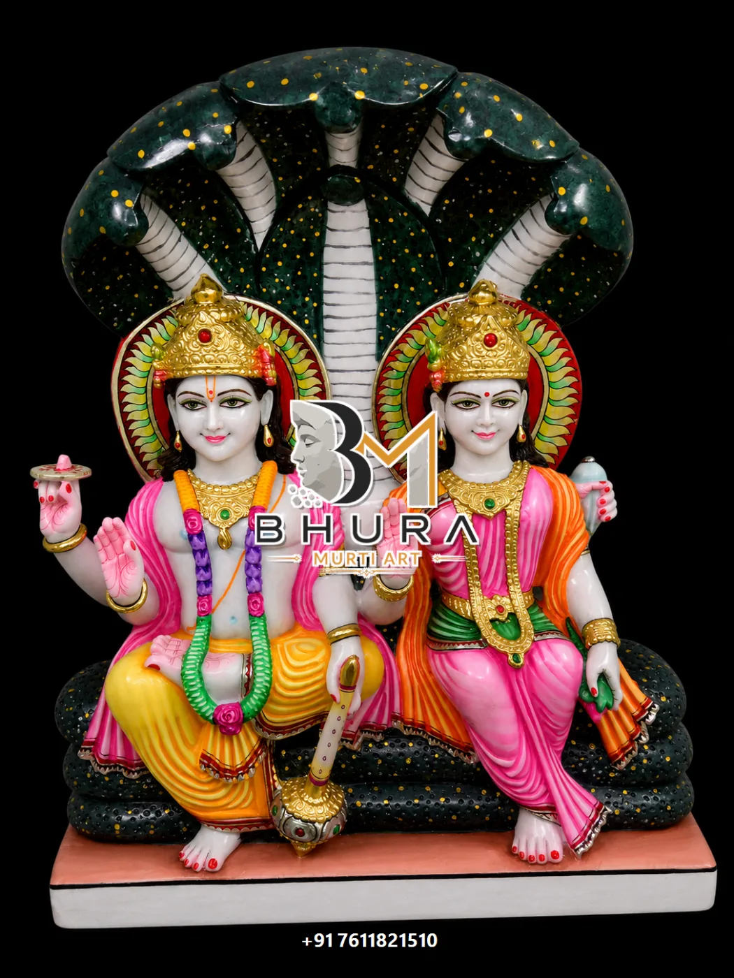 Divine Vishnu Laxmi Marble Statue Collection - handcrafted marble design view 2