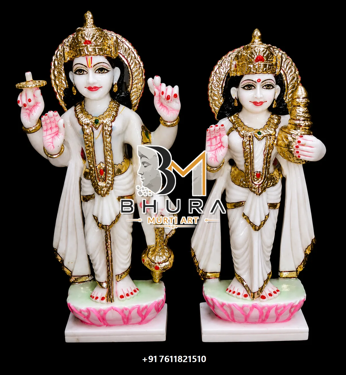 Hand-Painted Vishnu Laxmi Marble Statue Collection - handcrafted marble design view 2