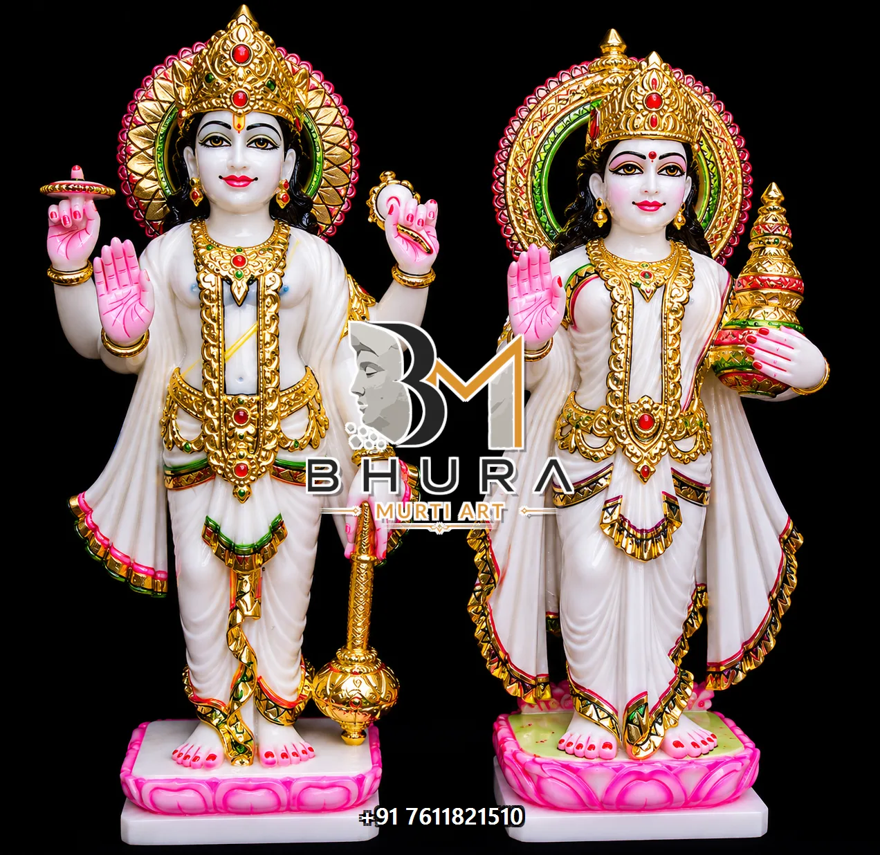 Hand-Painted Vishnu Laxmi Marble Statue Collection - handcrafted marble design view 3