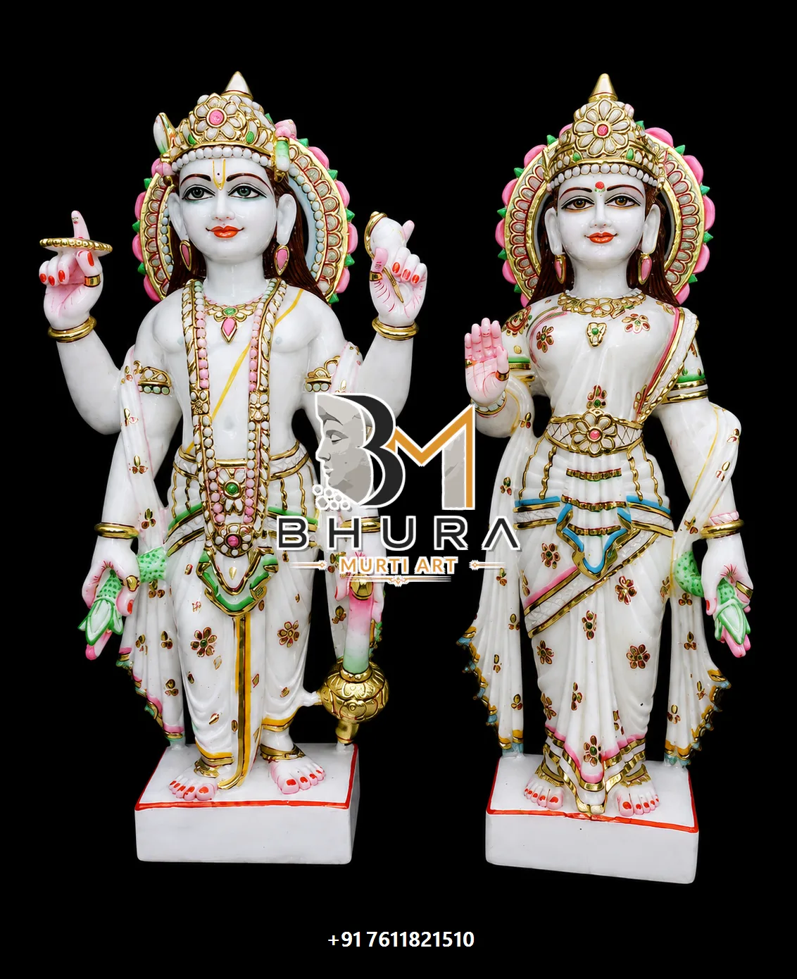Hand-Painted Vishnu Laxmi Marble Statue Collection - handcrafted marble design view 5