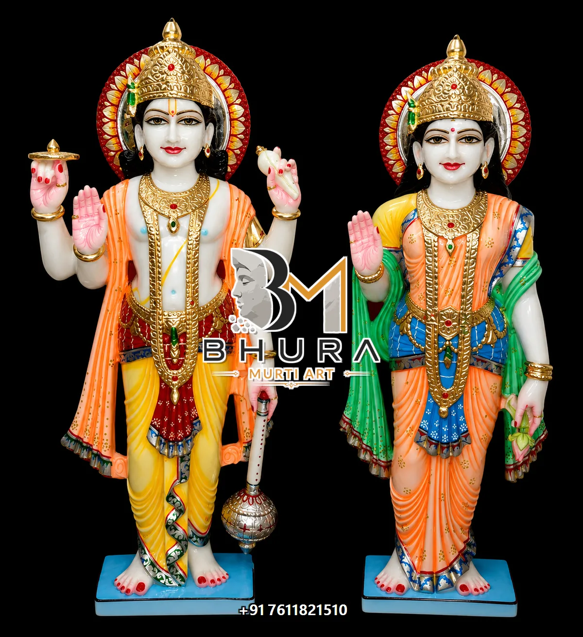Elegant Vishnu Laxmi Marble Statue Collection - handcrafted marble design view 4