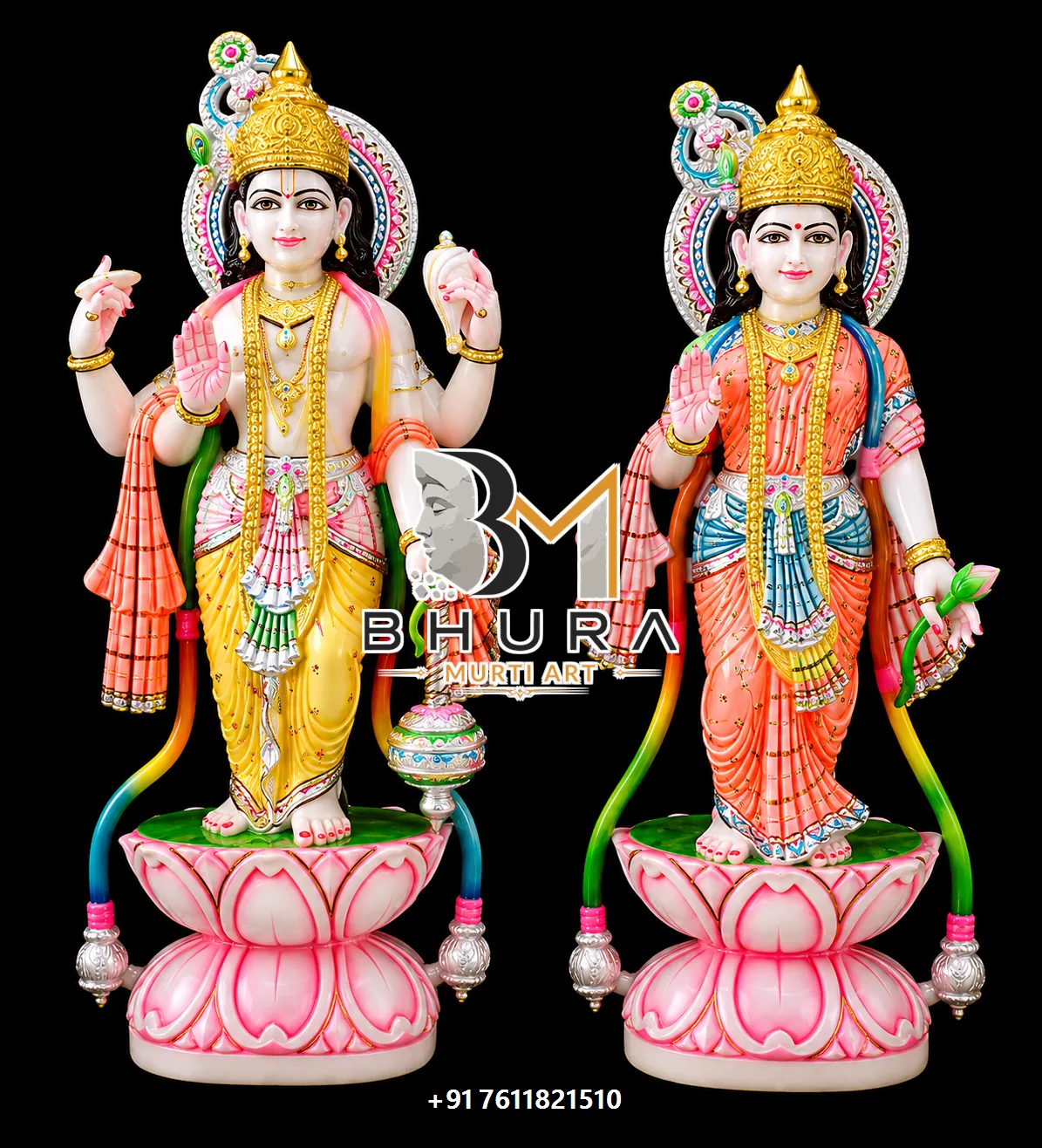 Elegant Vishnu Laxmi Marble Statue Collection - handcrafted marble design view 5