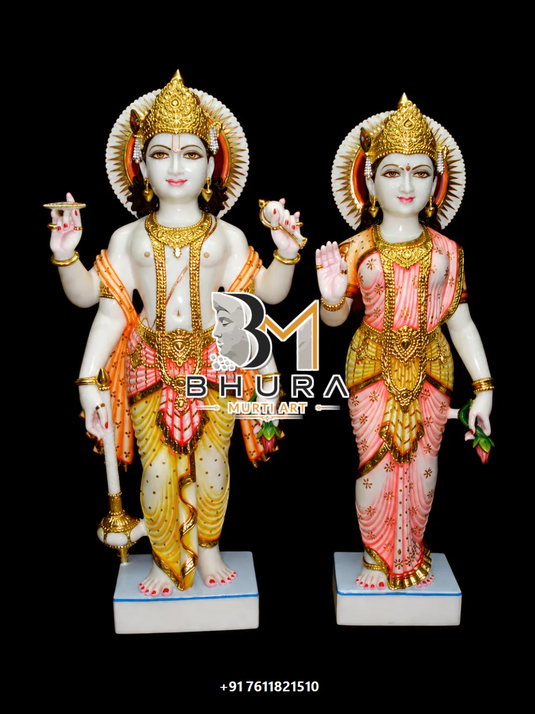 Devotional Vishnu Laxmi Marble Statue Collection - handcrafted marble design view 2