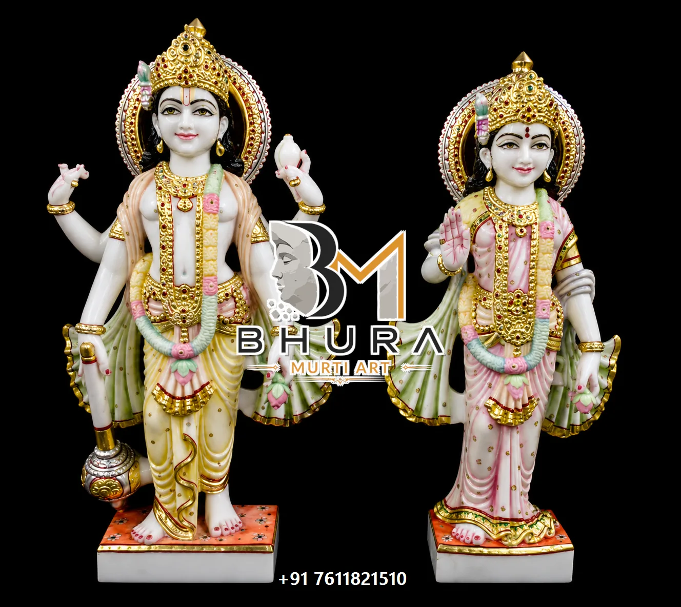 Devotional Vishnu Laxmi Marble Statue Collection - handcrafted marble design view 5