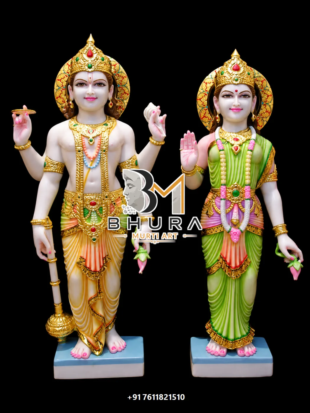 Artistic Vishnu Laxmi Marble Statue Collection - handcrafted marble design view 2