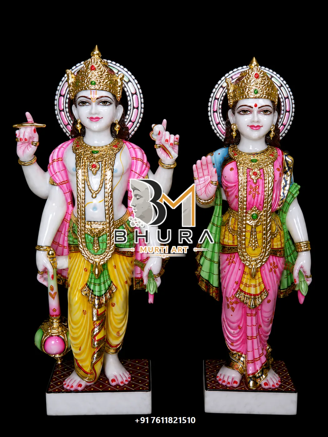 Artistic Vishnu Laxmi Marble Statue Collection - handcrafted marble design view 3