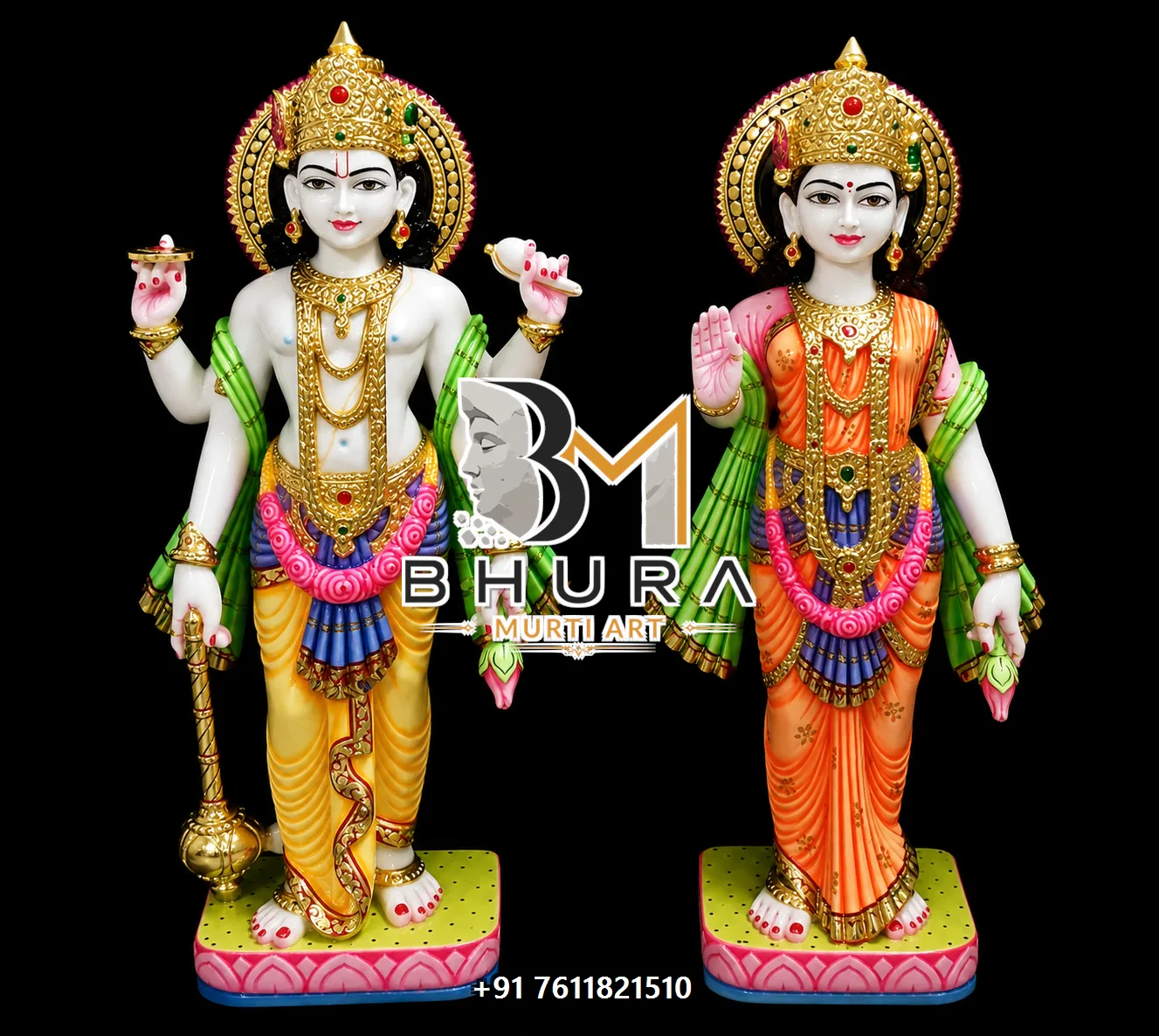 Designer Vishnu Laxmi Marble Statue Collection - handcrafted marble design view 2