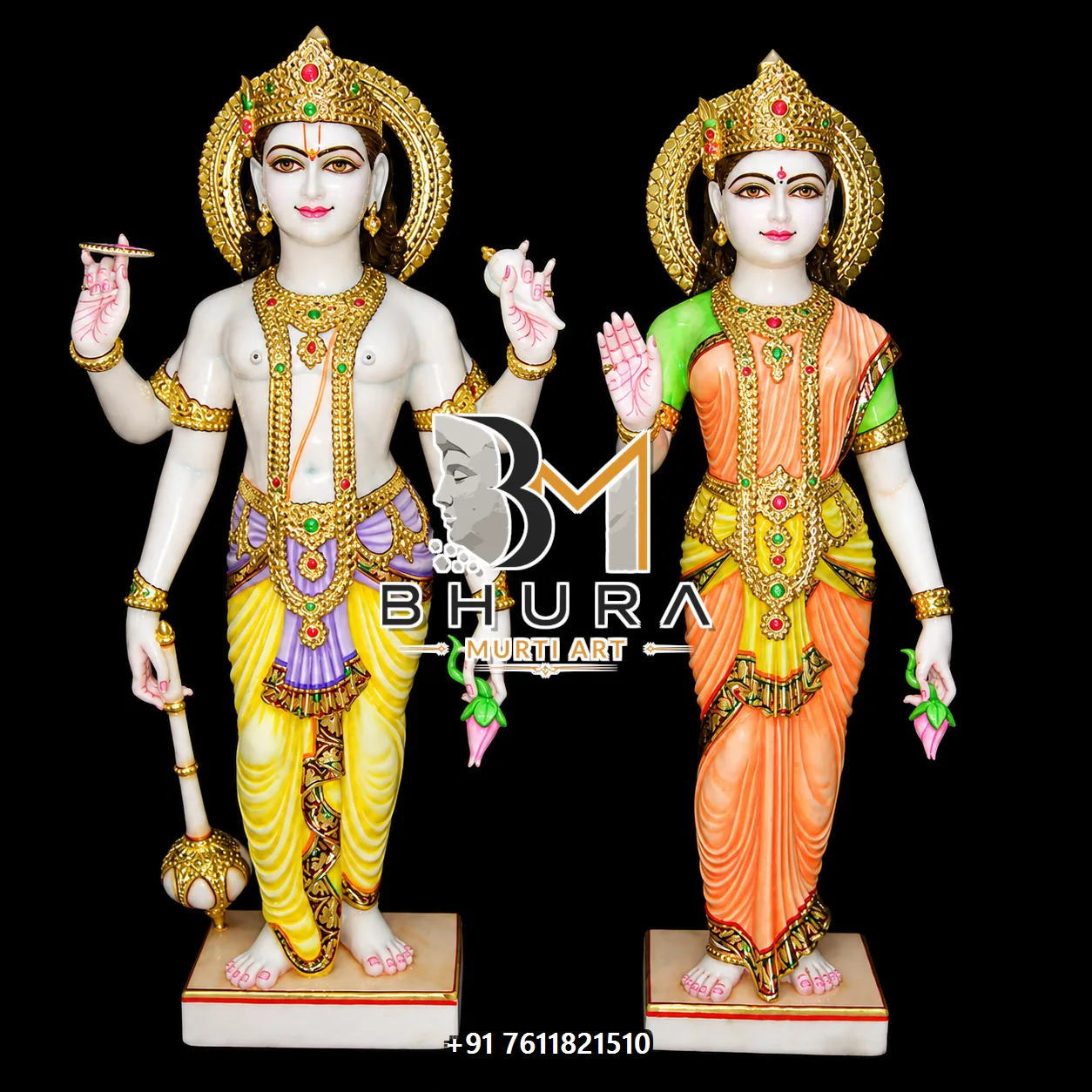 Designer Vishnu Laxmi Marble Statue Collection - handcrafted marble design view 4