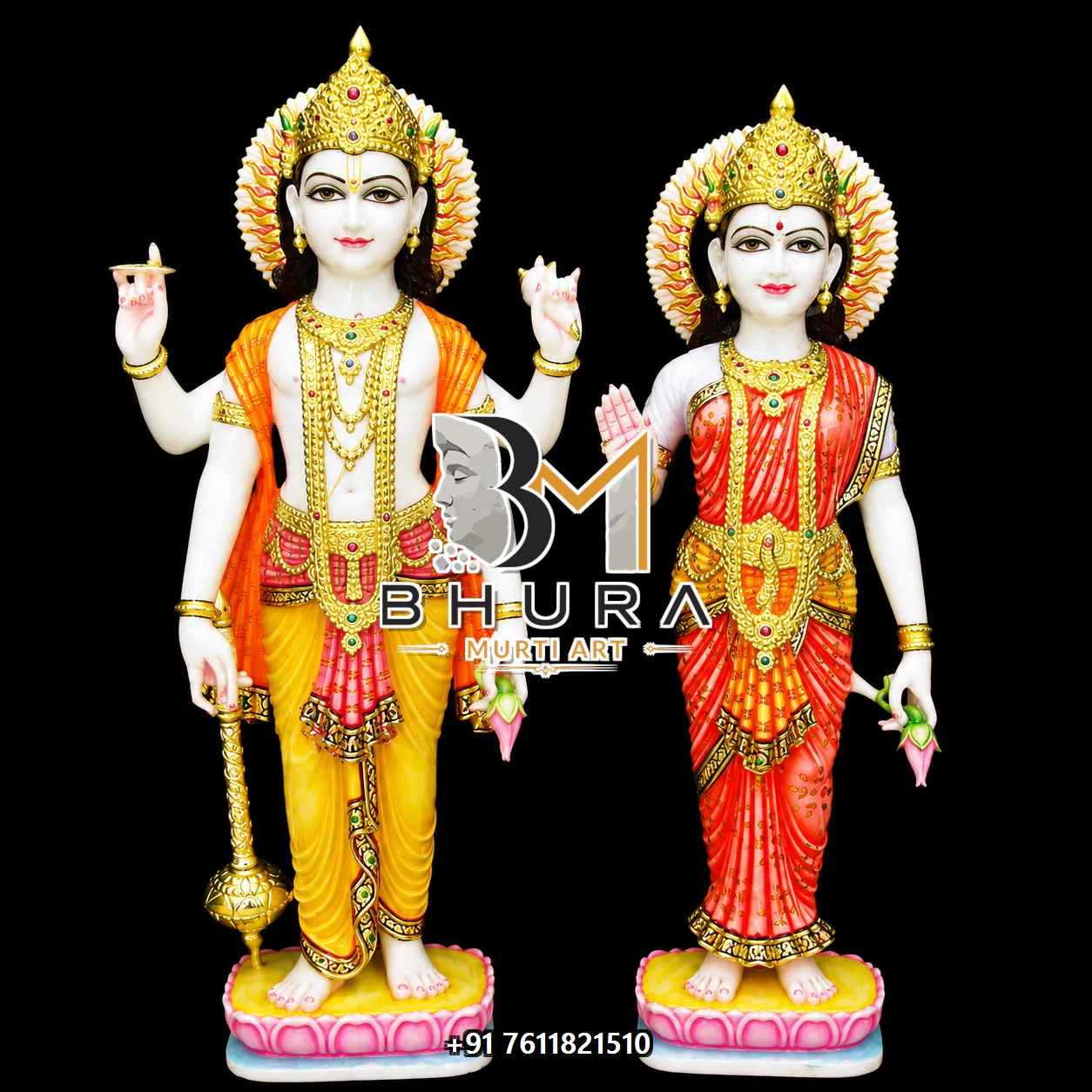 Designer Vishnu Laxmi Marble Statue Collection - handcrafted marble design view 5