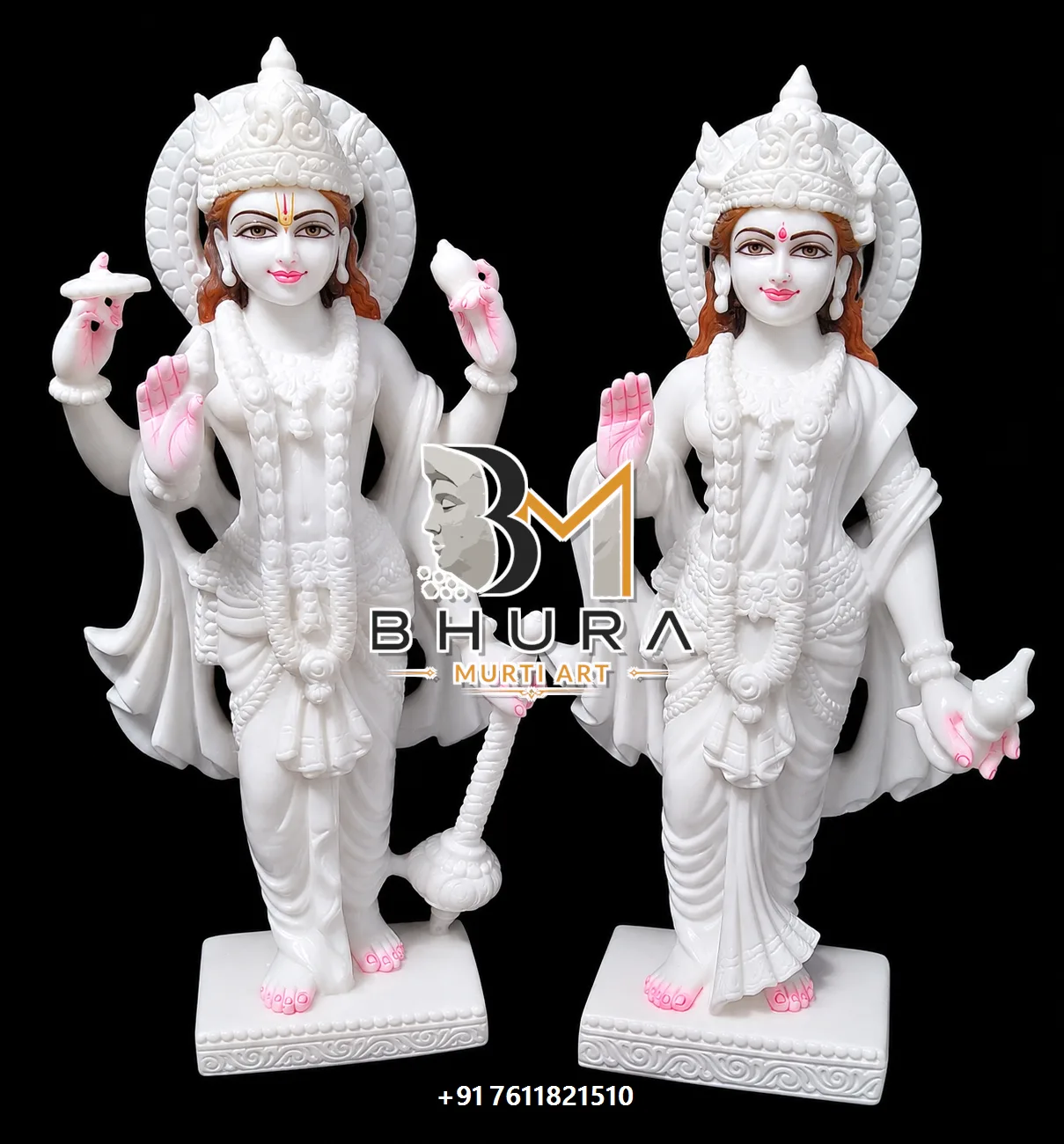 Spiritual Vishnu Laxmi Marble Statue Collection - handcrafted marble design view 4