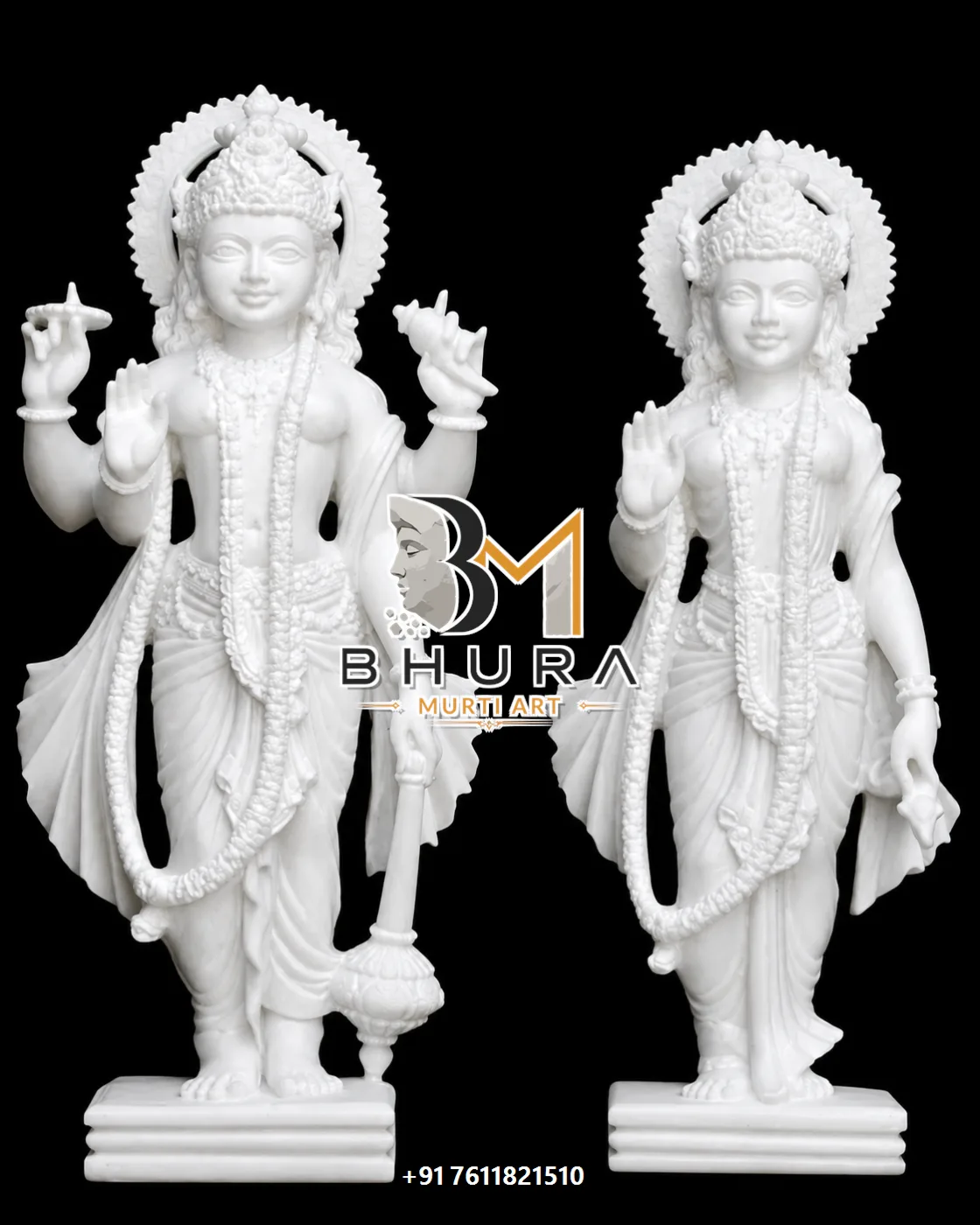 Custom-Made Vishnu Laxmi Marble Statue Collection - handcrafted marble design view 3